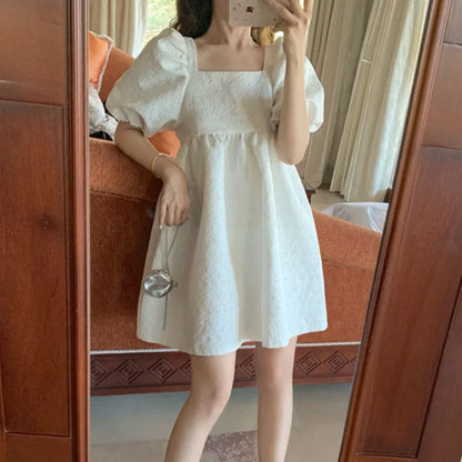 vmtvr White Puff Sleeve Princess Dress Women French Court Mini Party Sweet Dress Summer Casual Korean Wedding Evening Y2k Dress