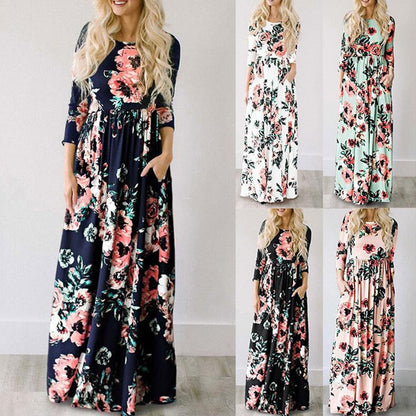 Women Summer Floral Print Maxi Dress White Boho Beach Dress Women Evening Party Long Dress Plus Size Vestidos Female