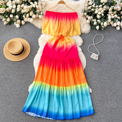 vmtvr- Smudged one-shoulder dress women's summer waist strap design sense GEU433