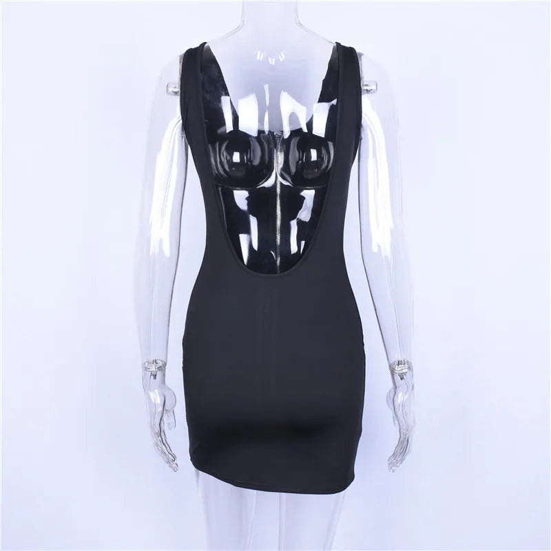 - backless bodycon front zipper  mini dress 2018 summer autumn women sexy sleeveless balck solid party zip dresses