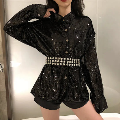 vmtvr Casual Fresh Appliques Stylish Sequins Elegant Female Single Breasted Sweet Summer All-Match Simple Plus Shirt