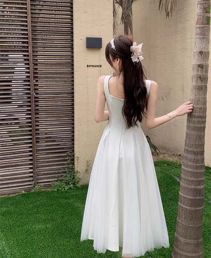 - A-line White Summer Dress  GEU1077