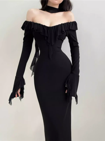 - Sexy Black Long Dress GEU1518