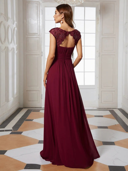 vmtvr - Elegant Evening Dresses O-Neck Sleeveless A-LINE Lace Floor-Length Gown 2023 Ever pretty of Burgundy Simple Prom Dress Women