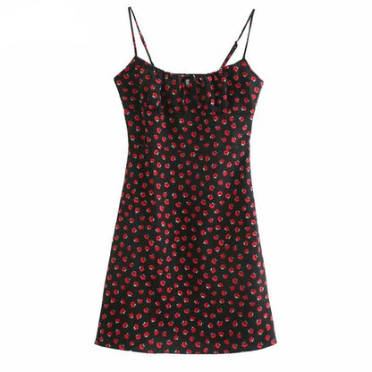 Sexy Summer Dress Women Red Floral Print Dress Female Sleeveless A-line Mini Short Dress Female Holiday Beach Dress vestido