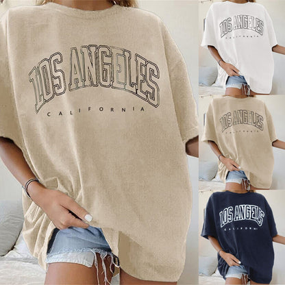 Fashion Women's T-Shirts LOS ANGELES Letter Prints T Shirt Women O-Neck Oversized Loose Short Sleeve Summer Tops Streetwear