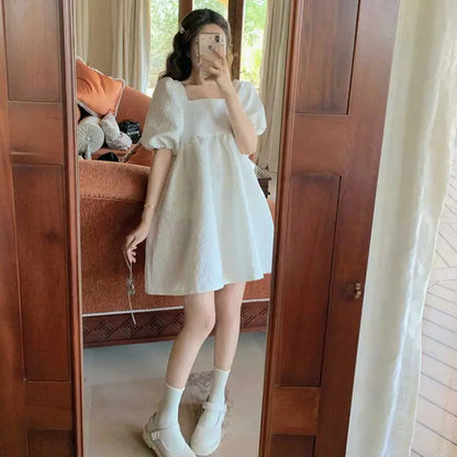 vmtvr White Puff Sleeve Princess Dress Women French Court Mini Party Sweet Dress Summer Casual Korean Wedding Evening Y2k Dress