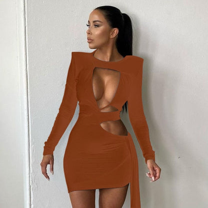 vmtvr Fall Party Dresses For Women Black Sexy Hollow Out Bodycon Dresses Women Autumn Bandage Long Sleeve Elegant Party Evening Wrap Mini Dress Club Outfits