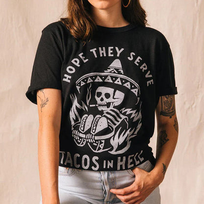 -Retro sports style outfit streetwear 90s fashion Calelinka Hope They Serve Tacos in Hell Unisex Grunge T shirts Black Plus Size Cotton Short Sleeve Tops Funny Taco T shirts