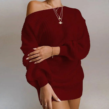 vmtvr  -  Casual Knitted Mini Dress Women Autumn Winter Sweaters Balloon Long Sleeve Knitwear Women's Dresses Loose Jersey