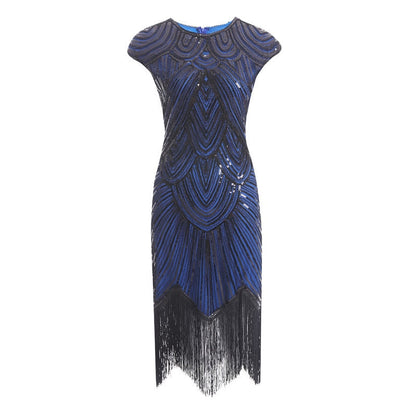 Vintage 1920s Flapper Great Gatsby Dress O-Neck Cap Sleeve Sequin Fringe Party Midi Dress Vestidos Verano 2019 Summer Dress