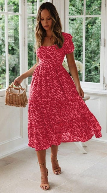 Vestidos Vintage Vintage Print Puff Sleeve summer Beach sweet dresses Casual Square collar floral maxi long dress  festa