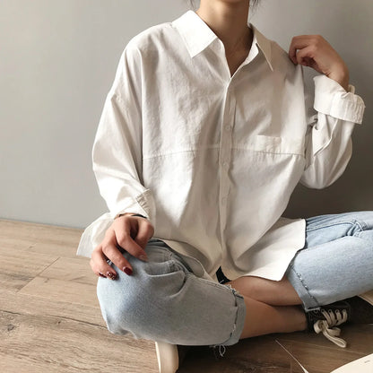 -  New Korean Loose Solid Color Womens Tops And Blouses Spring Autumn 3 Colors All Match Female Shirts