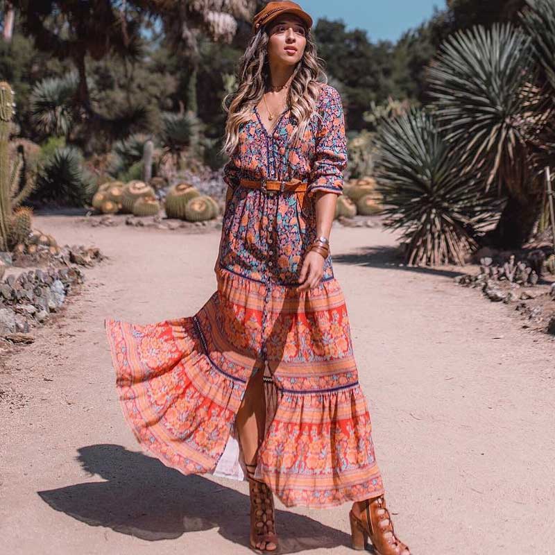 vmtvr - Boho Inspired Long Boho Dress Floral Print spliced maxi dress women Casual chic Spring summer dress long sleeve dress new