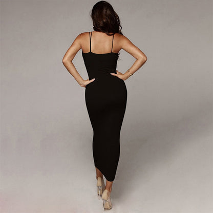 vmtvr New Summer Dresses Women Sling V-neck Slim Fit Bodycon Long Dress Sleeveless Backless Elegant Sexy Club Bag Hip Party Dress Evening Dresses