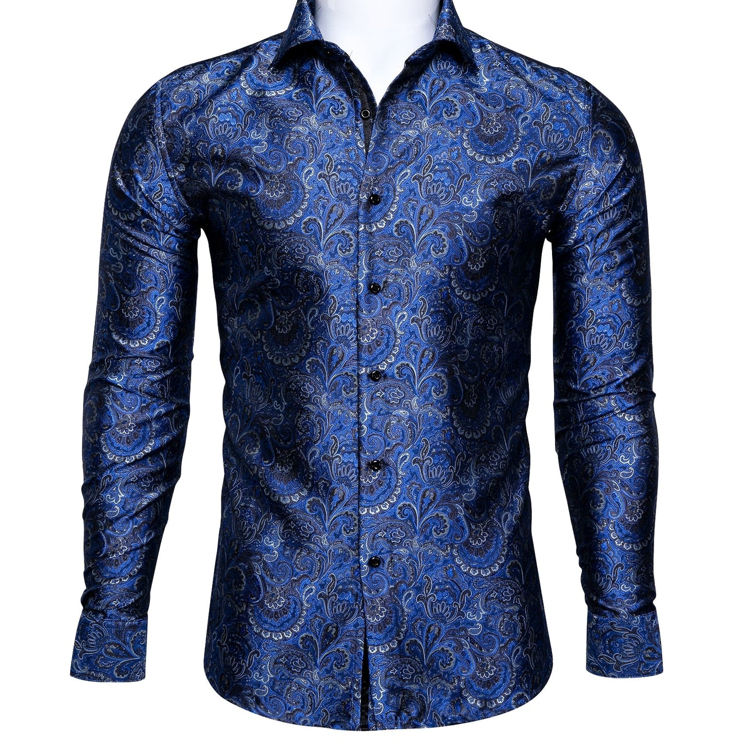 Luxury Red Paisley Silk Shirts Men Long Sleeve Casual Flower Shirts For Men Designer Fit Dress Shirt