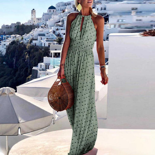 Summer Boho Floral Print Long Party Dress Women Elegant Halter Sleeveless Maxi Dress Spring Backless Hollow Out Dresses