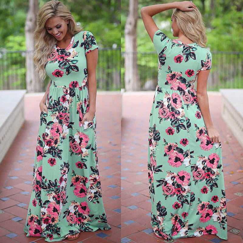 Women Summer Floral Print Maxi Dress White Boho Beach Dress Women Evening Party Long Dress Plus Size Vestidos Female