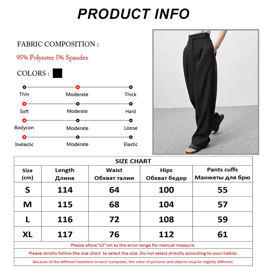 vmtvr Spring Summer Black Ladies Office Trousers Womens High Waist Pants Pockets Female Pleated Wide Legs Pants Solid 2024