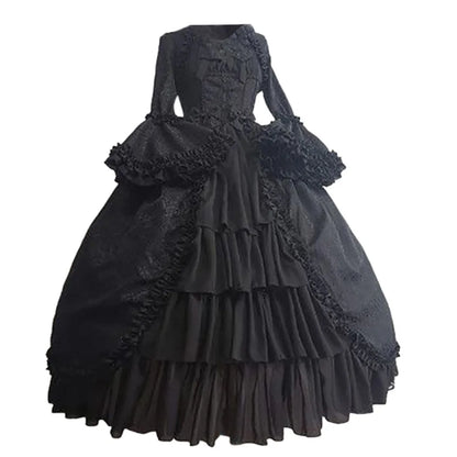 vmtvr  -  Medieval Retro Gothiced Court Dress Royal Lady Ball Dress Square Neck Tight Waist Bowknot Women Elegant Costume vestido ropa