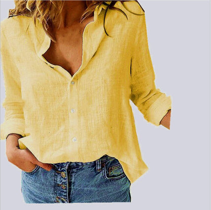 -Fall Outfits Long Sleeve Top Loose Shirts women  summer Oversized Tops pure color casual loose long-sleeved linen shirt in stock