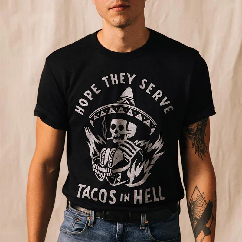 -Retro sports style outfit streetwear 90s fashion Calelinka Hope They Serve Tacos in Hell Unisex Grunge T shirts Black Plus Size Cotton Short Sleeve Tops Funny Taco T shirts