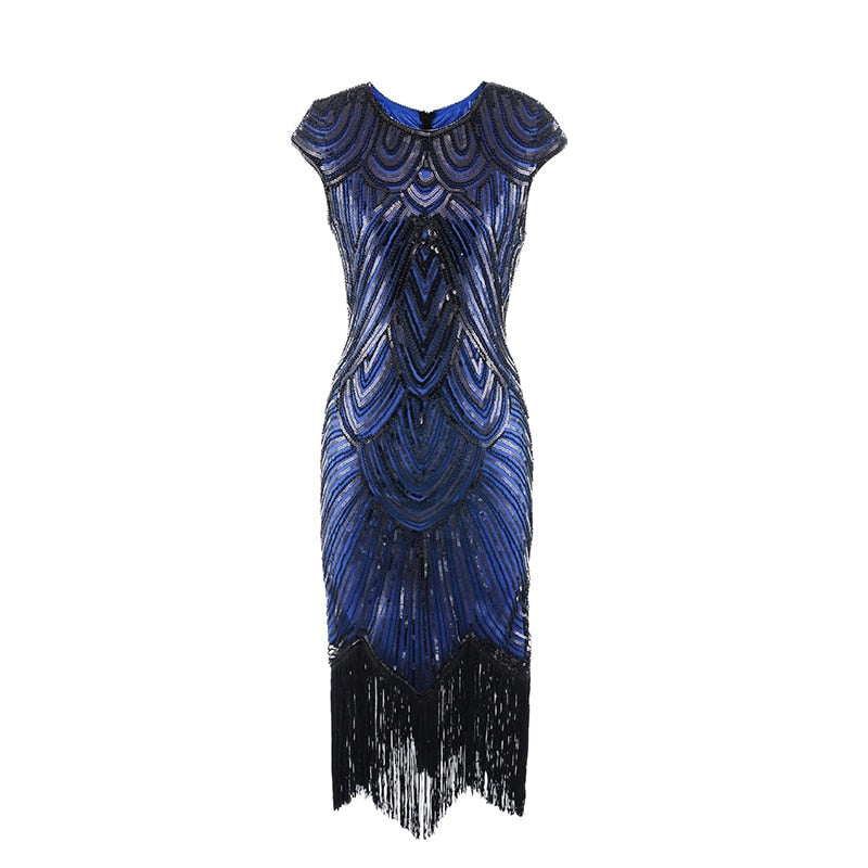 Vintage 1920s Flapper Great Gatsby Dress O-Neck Cap Sleeve Sequin Fringe Party Midi Dress Vestidos Verano 2019 Summer Dress