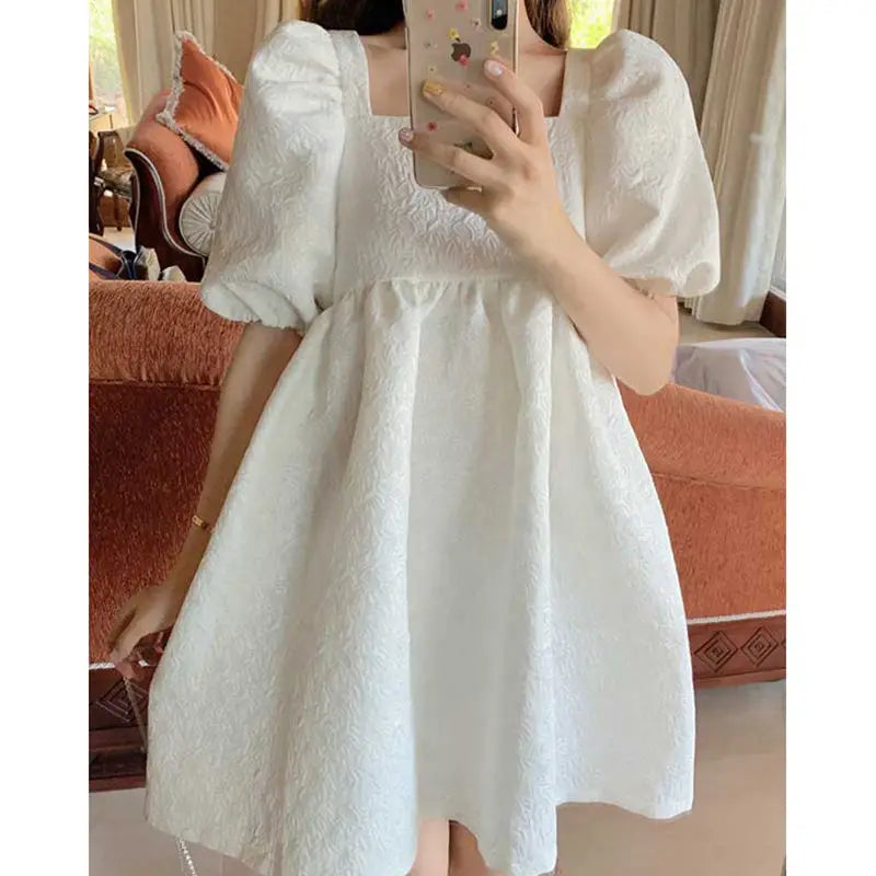 vmtvr White Puff Sleeve Princess Dress Women French Court Mini Party Sweet Dress Summer Casual Korean Wedding Evening Y2k Dress