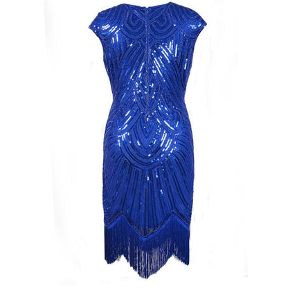 Vintage 1920s Flapper Great Gatsby Dress O-Neck Cap Sleeve Sequin Fringe Party Midi Dress Vestidos Verano 2019 Summer Dress