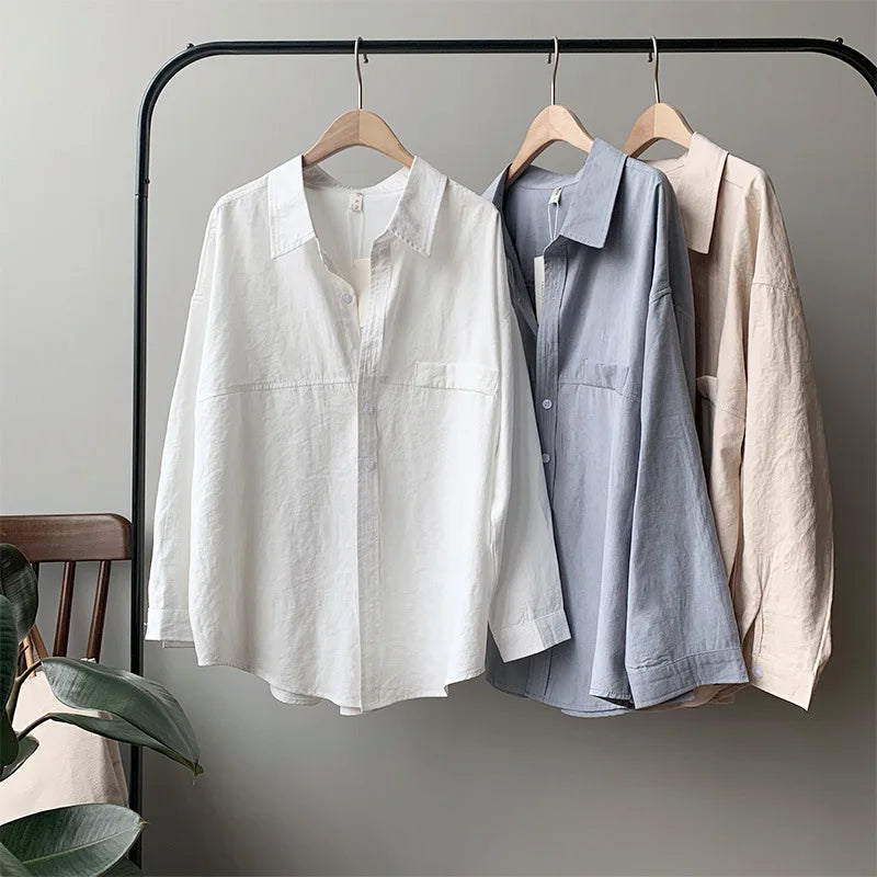 -  New Korean Loose Solid Color Womens Tops And Blouses Spring Autumn 3 Colors All Match Female Shirts