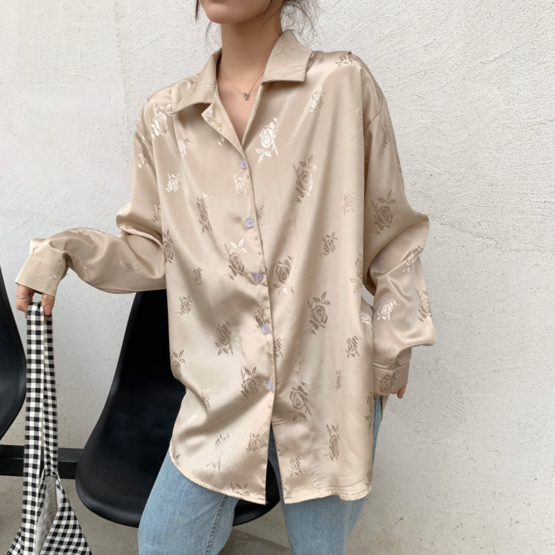 -Fall Outfits Long Sleeve Top  Vintage Button Up Blouses Women Single Breasted Turn-Down Collar Long Sleeve Solid Tops  Summer Fashion New Shirts