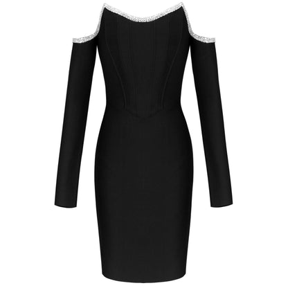 vmtvr - Dress Long Sleeve Black Bandage Dress New Arrival Women Mini Crystal Sexy Off Shoulder Bodycon Club Party Dress