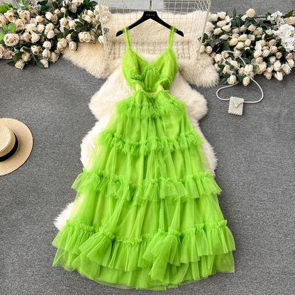 - A-line V Neck Tulle Prom Dress  GEU1178