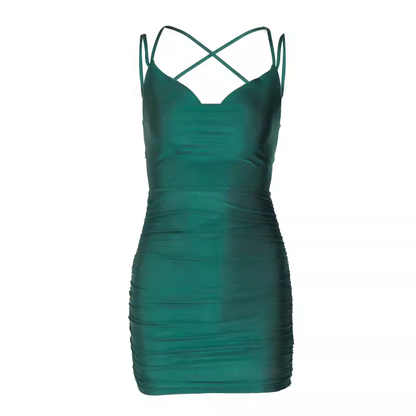 - Green lace-up backless dress GEU1377