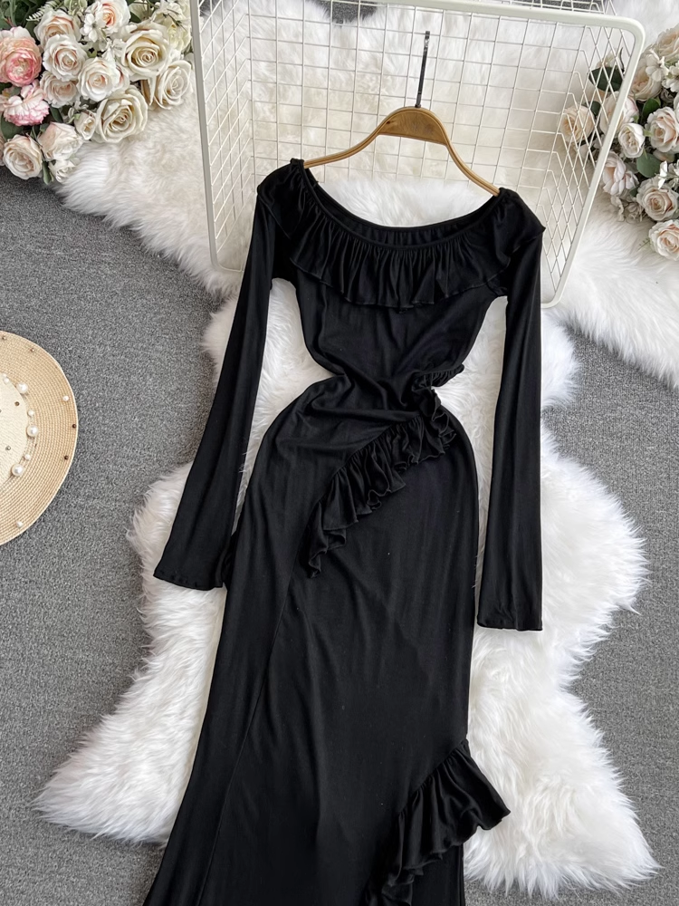 - Black Long Sleeves Mermaid Dress  GEU912