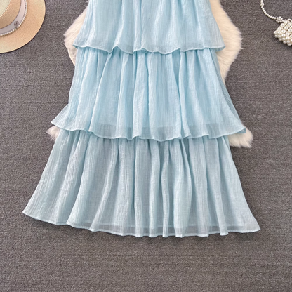 - Blue A-line Dress Seaside Vacation Beach Dress  GEU989