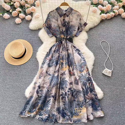 - women's summer elegant printed dress ,GEU44