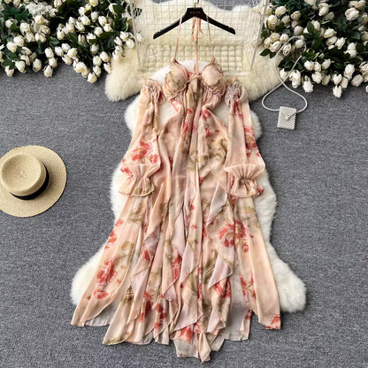 - Irregular ruffled printed chiffon dress  GEU1468