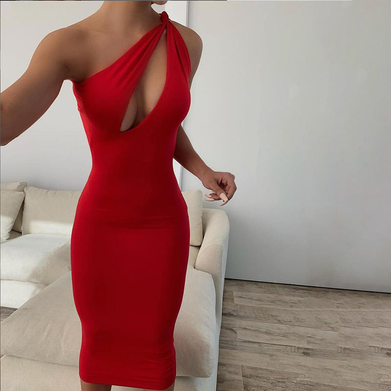 vmtvr Villian Dress to Impress Outfit INS Style Summer New Women's Clothing Fashion Shoulder Sexy Hollow Slim Mid-Length Dress Women