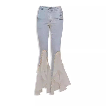 vmtvr fruitful fashion dress to impress Light-Colored Mesh Stitching Split Skinny Jeans for Women Spring and Autumn 2024 New Elastic Slim Slimming Flared Pants