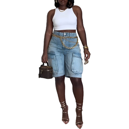 vmtvr dress to impress outfits Spring/Summer New Denim Ripped Grass Wash Tooling Pocket Jeans International Station