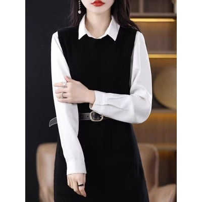 vmtvr datenight fall outfits Double-Pocket Long Vest Autumn and Winter round Neck Mid-Length Sleeveless Knitted Dress Fashionable Temperament Vest Dress for Women