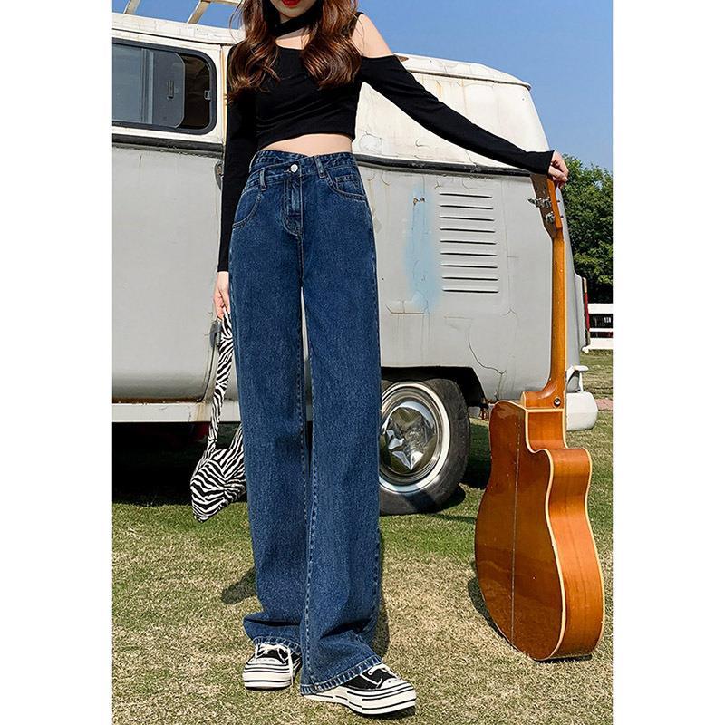 vmtvr summer fits High Waist Jeans Women's Straight Loose Cross Waist Wide Leg Pants 2024 New Spring and Summer Mopping Pants