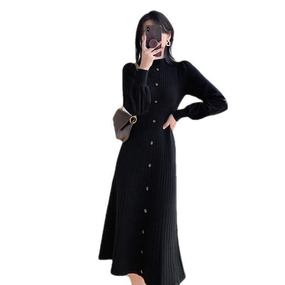 vmtvr 2000s fashion Autumn and Winter Women's Elegant Hepburn Style Sweater Skirt Half Turtleneck Inner Wear Mid-Length Knitted Long Sleeve Dress