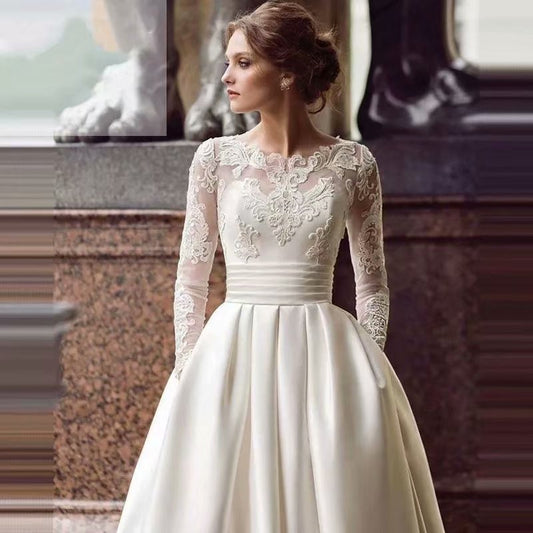 vmtvr nerdy dress to impress New Elegant Lace Long Sleeve Elegant Temperament Long Wedding Dress