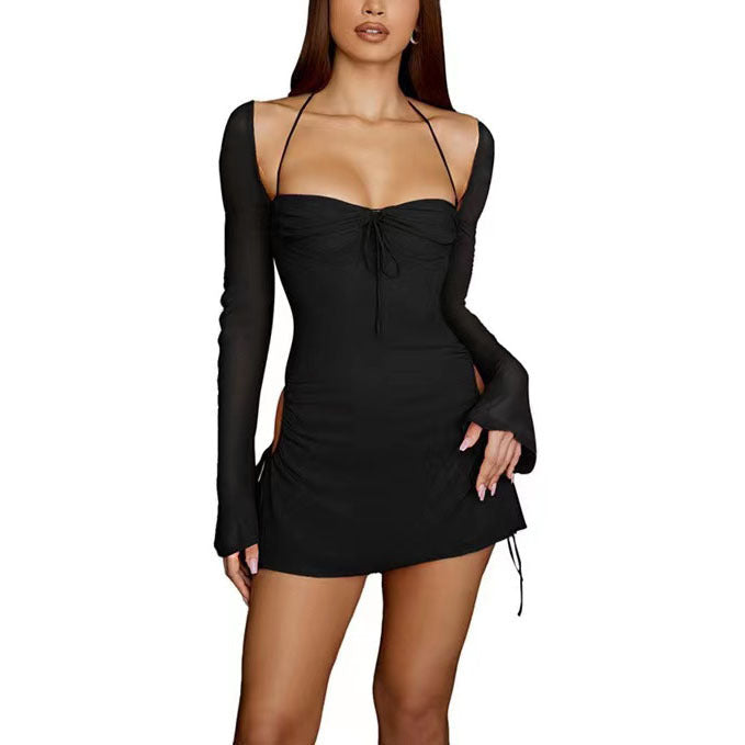 vmtvr date night outfit 2024 Women's Spring and Summer New Square Collar Solid Color Hollow-out Halter Tube Top Dress Women's Sexy Lace-up Skirt