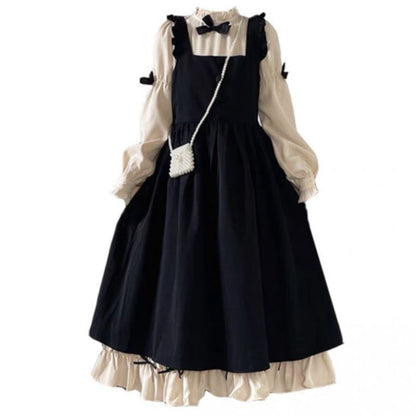 vmtvr Gothic Dti Autumn and Winter New plus Size 2024 Japanese Bubble Sleeve Light Lo Lolita Suspender Skirt Two-Piece Bow Dress