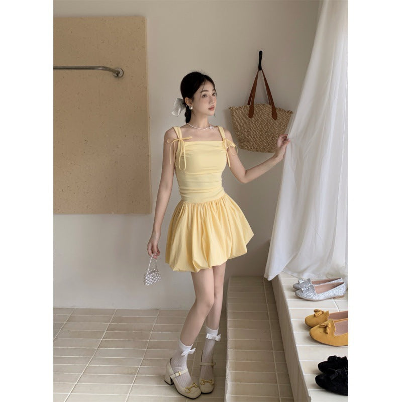 vmtvr dress to impress outfits Milky Yellow Dress Women's Summer Sweet First Love Strap Flower Bud Skirt Goose Yellow Pettiskirt