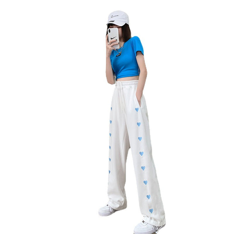 vmtvr dandy hoodie White Love Pants Spring and Summer Trousers Elegant High Waist Wide Leg Pants Casual plus Size Sports Sweatpants for Women