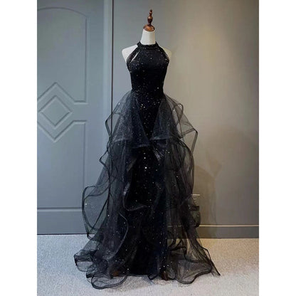 vmtvr witch dress to impress Black Evening Dress for Women New Light Luxury Niche High-End High-End Sense Trailing Birthday Party Host Adult Ceremony